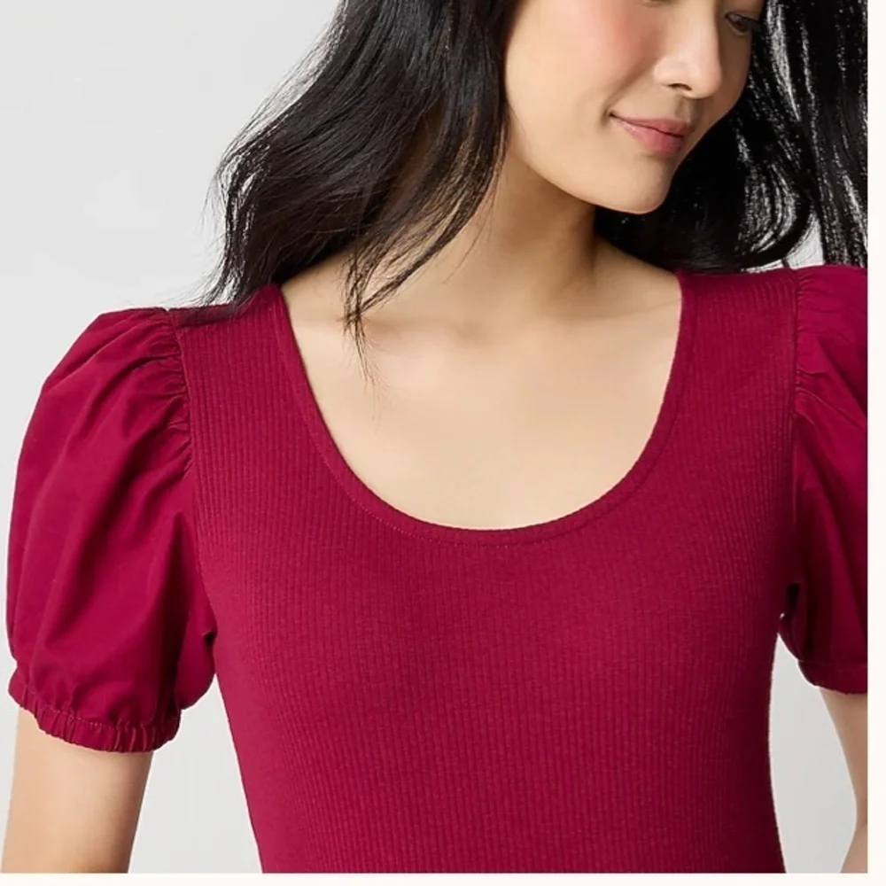 J crew bright burgundy Puff-sleeve knit mixy mini dress
